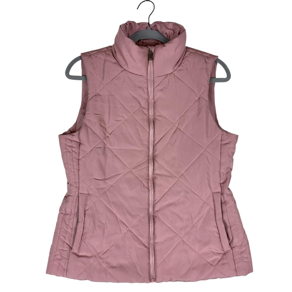 New York & Company Vest Womens Small Pink Quilted Full Zip Puffer Mock Neck